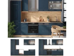 Vicco Fame-Line Küchenzeile Hochglanz/Goldkraft Eiche 300 cm AP Marmor ohne E-Geräte< Kochfelder|Kühlschränke