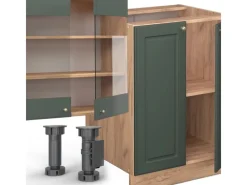 Best Vicco Fame-Line Küchenzeile -Gold Landhaus/Goldkraft Eiche 300 cm mit HochschrankAP Marmor ohne E-Geräte Grün