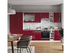 Clearance Vicco Fame-Line Küchenzeile Bordeaux Hochglanz/Weiß 355 cm AP Eiche ohne E-Geräte Brilliant Bordeaux