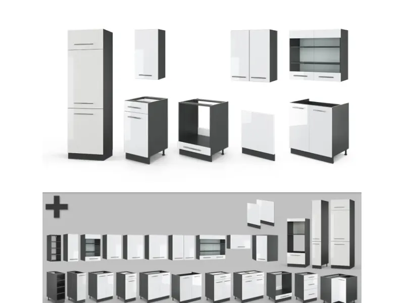 Einbauküchen<Vicco Fame-Line Küchenzeile /Anthrazit 300 cm ohne Arbeitsplatte ohne E-Geräte
