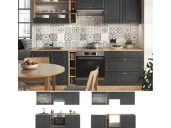 Hot Vicco Fame-Line Küchenzeile Anthrazit Landhaus/Goldkraft Eiche 235 cm ohne Arbeitsplatte ohne E-Geräte Anthrazit Struktur