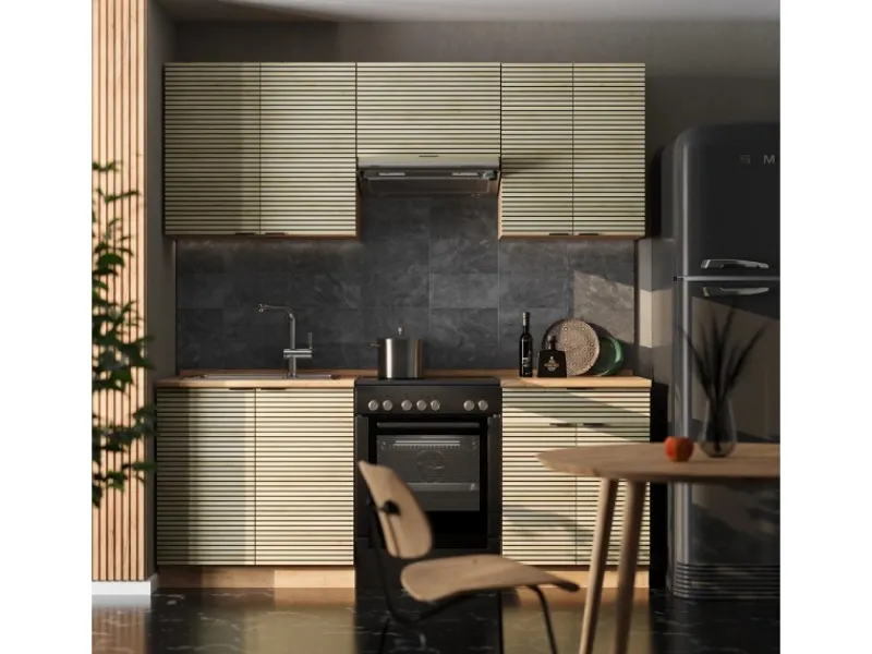 Vicco Fame-Line Küchenzeile Eiche Paneel/Goldkraft Eiche 200 cm ohne Arbeitsplatte ohne E-Geräte< Herde