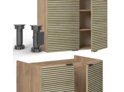 Vicco Fame-Line Küchenzeile Eiche Paneel/Goldkraft Eiche 200 cm ohne Arbeitsplatte ohne E-Geräte< Herde