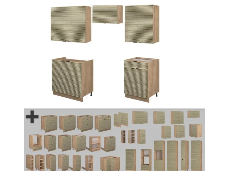 Vicco Fame-Line Küchenzeile Eiche Paneel/Goldkraft Eiche 200 cm ohne Arbeitsplatte ohne E-Geräte< Herde