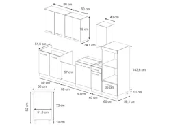 Vicco Fame-Line Küchenzeile Eiche Paneel/Goldkraft Eiche 300 cm mit HochschrankAP Marmor ohne E-Geräte Berghütten Eiche