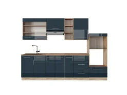 Herde|Kochfelder<Vicco Fame-Line Küchenzeile Hochglanz/Goldkraft Eiche 280 cm ohne Arbeitsplatte ohne E-Geräte
