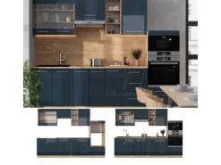 Herde|Kochfelder<Vicco Fame-Line Küchenzeile Hochglanz/Goldkraft Eiche 280 cm ohne Arbeitsplatte ohne E-Geräte