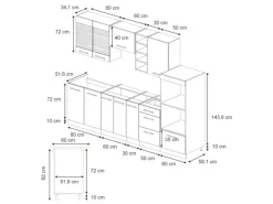 Herde|Kochfelder<Vicco Fame-Line Küchenzeile Hochglanz/Goldkraft Eiche 280 cm ohne Arbeitsplatte ohne E-Geräte