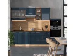 Herde|Kochfelder<Vicco Fame-Line Küchenzeile Hochglanz/Goldkraft Eiche 280 cm ohne Arbeitsplatte ohne E-Geräte