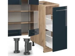 Herde|Kochfelder<Vicco Fame-Line Küchenzeile Hochglanz/Goldkraft Eiche 280 cm ohne Arbeitsplatte ohne E-Geräte
