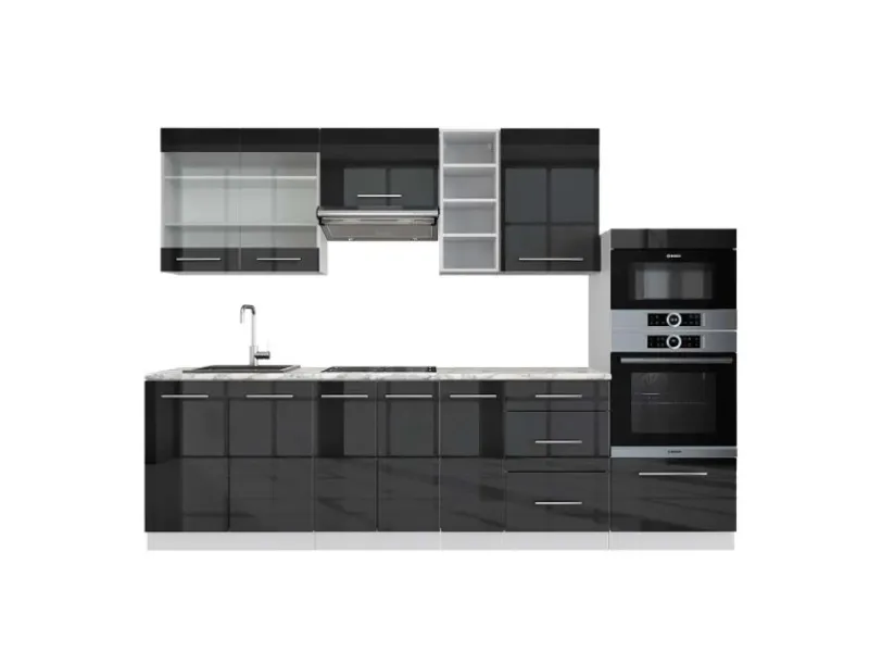 Einbauküchen<Vicco Fame-Line Küchenzeile /Weiß 280 cm AP Marmor ohne E-Geräte