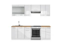 Vicco Fame-Line Küchenzeile Hochglanz/ 240 cm AP Eiche ohne E-Geräte< Herde