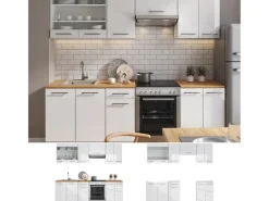 Vicco Fame-Line Küchenzeile Hochglanz/ 240 cm AP Eiche ohne E-Geräte< Herde