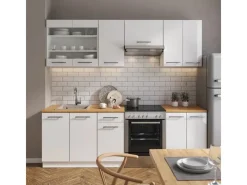 Vicco Fame-Line Küchenzeile Hochglanz/ 240 cm AP Eiche ohne E-Geräte< Herde