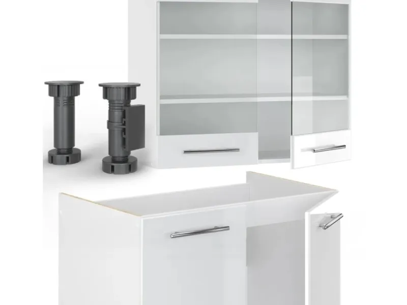 Vicco Fame-Line Küchenzeile Hochglanz/ 240 cm AP Eiche ohne E-Geräte< Herde