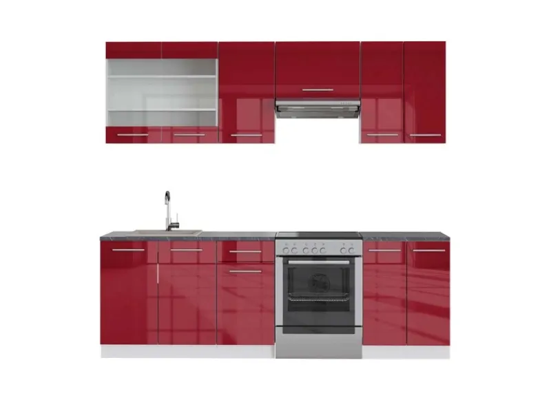Zubehör Für Küchenarmatur<Vicco Fame-Line Küchenzeile Bordeaux Hochglanz/Weiß 240 cm AP Anthrazit ohne E-Geräte