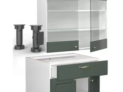 Pantryküchen|Single-Küchen<Vicco Fame-Line Küchenzeile -Gold Landhaus/Weiß 235 cm ohne Arbeitsplatte ohne E-Geräte