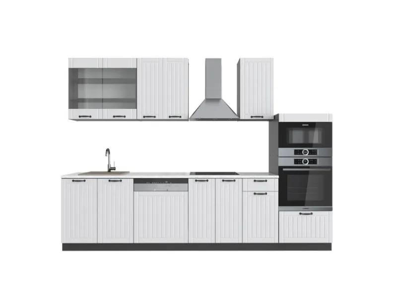 Einbauküchen<Vicco Fame-Line Küchenzeile Weiß Landhaus/Anthrazit 300 cm mit HochschrankAP Marmor ohne E-Geräte