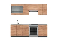 Vicco Fame-Line Küchenzeile Goldkraft Eiche/Anthrazit 240 cm AP Marmor ohne E-Geräte< Einbauküchen