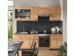 Vicco Fame-Line Küchenzeile Goldkraft Eiche/Anthrazit 240 cm AP Marmor ohne E-Geräte< Einbauküchen