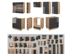 Vicco Fame-Line Küchenzeile /Goldkraft Eiche 235 cm ohne Arbeitsplatte ohne E-Geräte< Einbauküchen