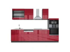 Vicco Fame-Line Küchenzeile Bordeaux Hochglanz/Anthrazit 300 cm mit HochschrankAP Marmor ohne E-Geräte< Einbauküchen