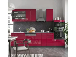 Vicco Fame-Line Küchenzeile Bordeaux Hochglanz/Anthrazit 300 cm mit HochschrankAP Marmor ohne E-Geräte< Einbauküchen