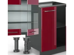 Vicco Fame-Line Küchenzeile Bordeaux Hochglanz/Anthrazit 300 cm mit HochschrankAP Marmor ohne E-Geräte< Einbauküchen