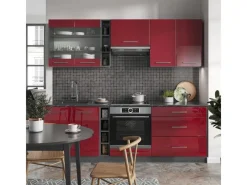 Outlet Vicco Fame-Line Küchenzeile Bordeaux Hochglanz/Anthrazit 235 cm AP Marmor ohne E-Geräte Brilliant Bordeaux