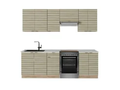 Vicco Fame-Line Komplettküche Eiche Paneel/Goldkraft Eiche 240 cm AP Marmor ohne E-Geräte< Einbauküchen