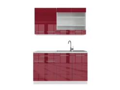 Vicco Fame-Line Singleküche Bordeaux Hochglanz/Weiß 140 cm AP Marmor ohne E-Geräte Brilliant Bordeaux