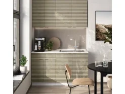 Single-Küchen<Vicco Fame-Line Singleküche Eiche Paneel/Weiß 140 cm AP Marmor ohne E-Geräte