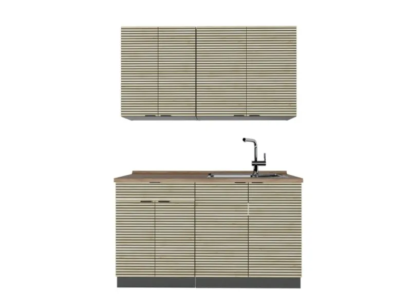 Single-Küchen<Vicco Fame-Line Singleküche Eiche Paneel/Anthrazit 140 cm AP Eiche ohne E-Geräte
