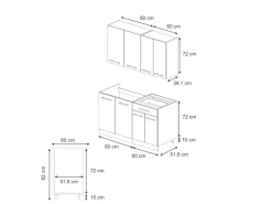 Single-Küchen<Vicco Fame-Line Singleküche Eiche Paneel/Anthrazit 140 cm AP Eiche ohne E-Geräte