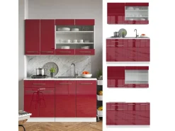 Vicco Fame-Line Singleküche Bordeaux Hochglanz/Weiß 140 cm ohne Arbeitsplatte ohne E-Geräte< Single-Küchen|Einbauküchen