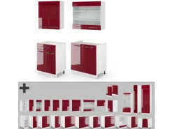 Vicco Fame-Line Singleküche Bordeaux Hochglanz/Weiß 140 cm ohne Arbeitsplatte ohne E-Geräte< Single-Küchen|Einbauküchen
