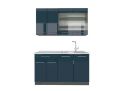 Clearance Vicco Fame-Line Singleküche Hochglanz/Anthrazit 140 cm AP Marmor ohne E-Geräte Dunkelblau