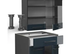 Clearance Vicco Fame-Line Singleküche Hochglanz/Anthrazit 140 cm AP Marmor ohne E-Geräte Dunkelblau