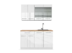 Best Vicco Fame-Line Singleküche Hochglanz/ 140 cm AP Eiche ohne E-Geräte Weiß