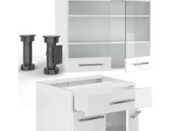 Best Vicco Fame-Line Singleküche Hochglanz/ 140 cm AP Eiche ohne E-Geräte Weiß