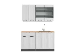 Best Vicco Fame-Line Singleküche Weiß Landhaus/Anthrazit 140 cm AP Eiche ohne E-Geräte Weiß Strukturiert