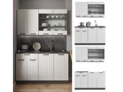 Best Vicco Fame-Line Singleküche Weiß Landhaus/Anthrazit 140 cm AP Eiche ohne E-Geräte Weiß Strukturiert