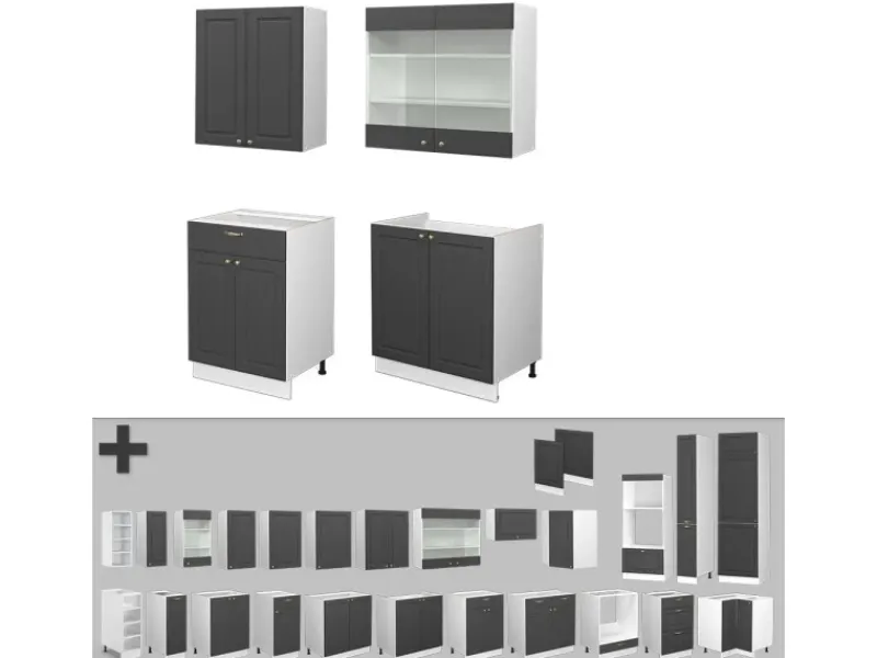 Outlet Vicco Fame-Line Singleküche /Weiß 140 cm ohne Arbeitsplatte ohne E-Geräte Anthrazit-Gold