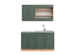 Single-Küchen|Einbauküchen<Vicco Fame-Line Singleküche -Gold Landhaus/Goldkraft Eiche 140 cm AP Marmor ohne E-Geräte