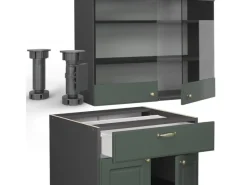 Best Vicco Fame-Line Singleküche -Gold Landhaus/Anthrazit 140 cm ohne Arbeitsplatte ohne E-Geräte Grün