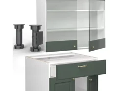 Single-Küchen|Einbauküchen<Vicco Fame-Line Singleküche -Gold Landhaus/Weiß 140 cm AP Anthrazit ohne E-Geräte