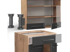 Single-Küchen<Vicco Fame-Line Singleküche /Goldkraft Eiche 140 cm AP Marmor ohne E-Geräte