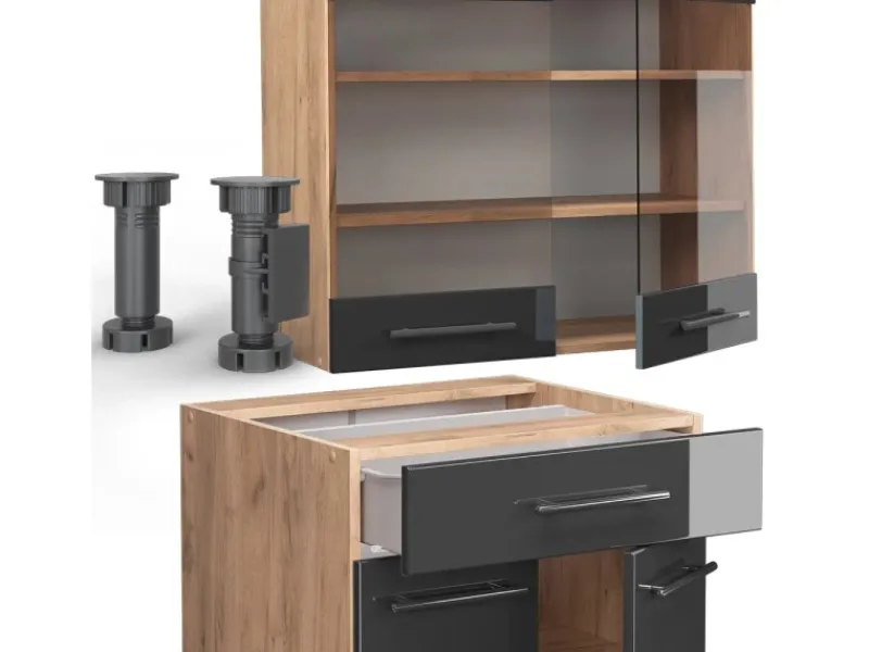 Single-Küchen<Vicco Fame-Line Singleküche /Goldkraft Eiche 140 cm AP Marmor ohne E-Geräte