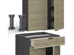 Single-Küchen<Vicco Fame-Line Singleküche Eiche Paneel/Anthrazit 140 cm ohne Arbeitsplatte ohne E-Geräte