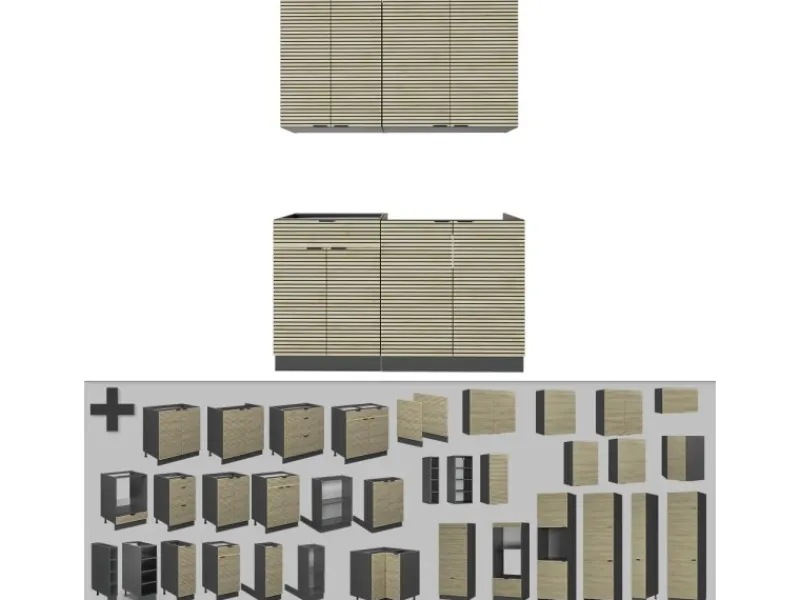 Single-Küchen<Vicco Fame-Line Singleküche Eiche Paneel/Anthrazit 140 cm ohne Arbeitsplatte ohne E-Geräte